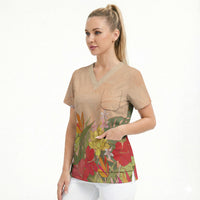 Mahalo Hawaii - Ka Pule a ka Haku Scrub Top Tropical Flowers LT7 - Polynesian Pride
