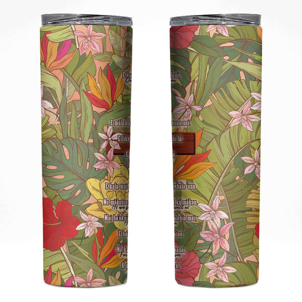 Mahalo Hawaii - Ka Pule a ka Haku Skinny Tumbler Tropical Flowers LT7 Coral Pink - Polynesian Pride
