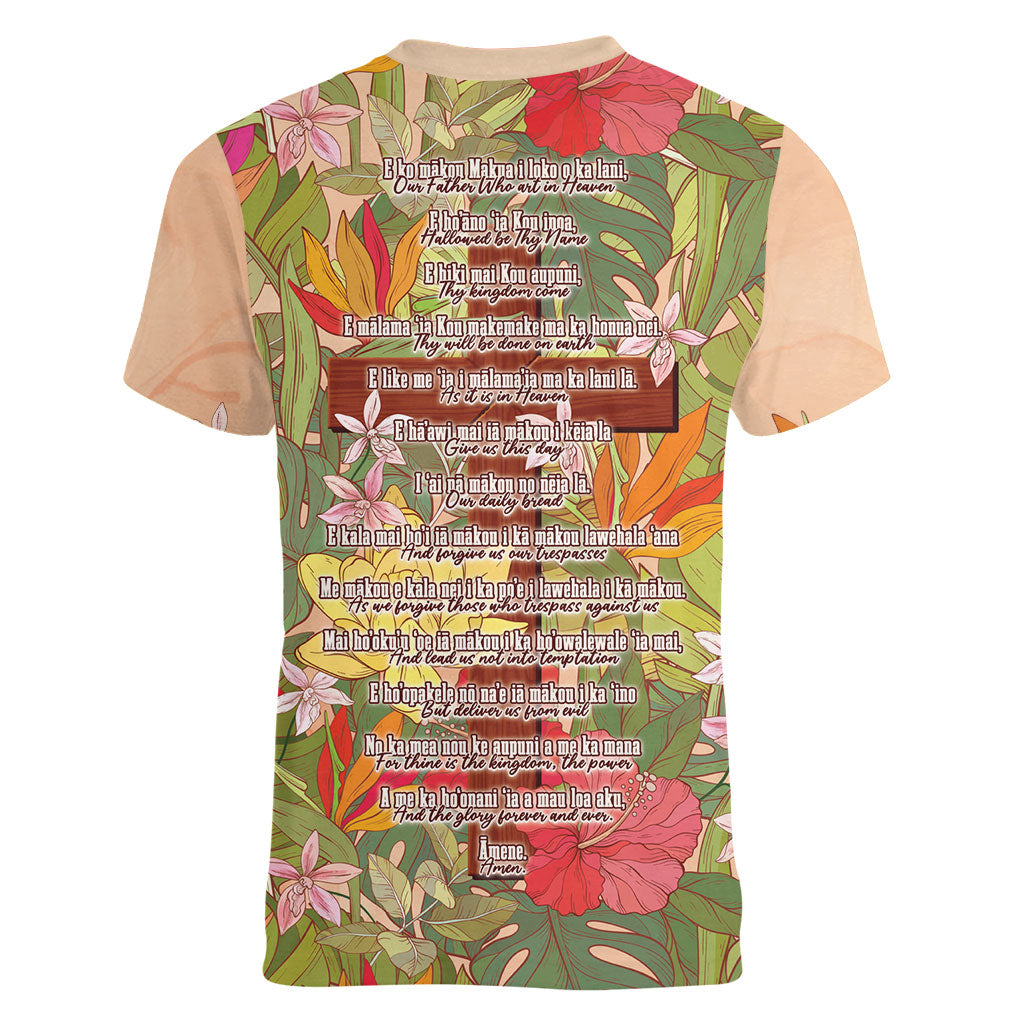 Mahalo Hawaii - Ka Pule a ka Haku Women V-Neck T-Shirt Tropical Flowers LT7 - Polynesian Pride