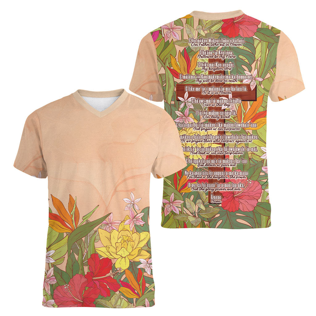 Mahalo Hawaii - Ka Pule a ka Haku Women V-Neck T-Shirt Tropical Flowers LT7 - Polynesian Pride