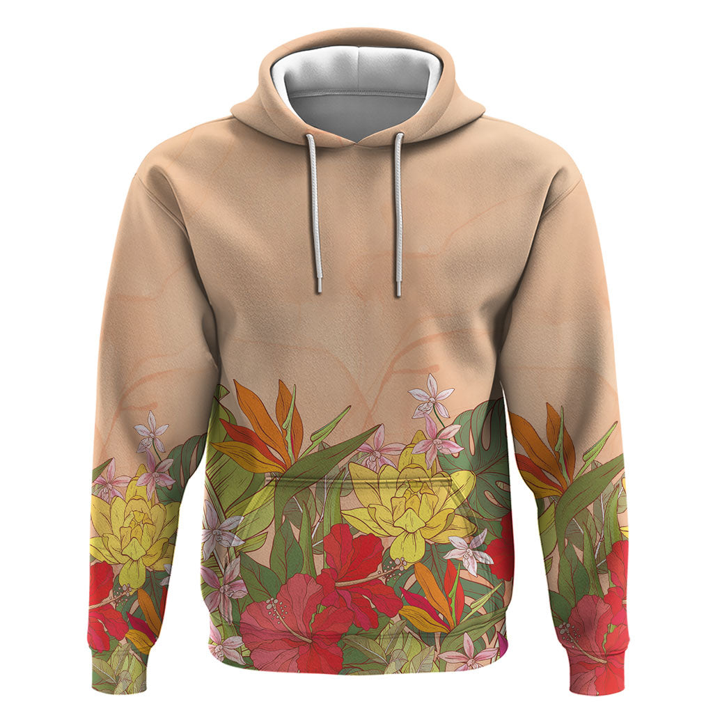 Mahalo Hawaii - Ka Pule a ka Haku Zip Hoodie Tropical Flowers LT7 Pullover Hoodie Coral Pink - Polynesian Pride