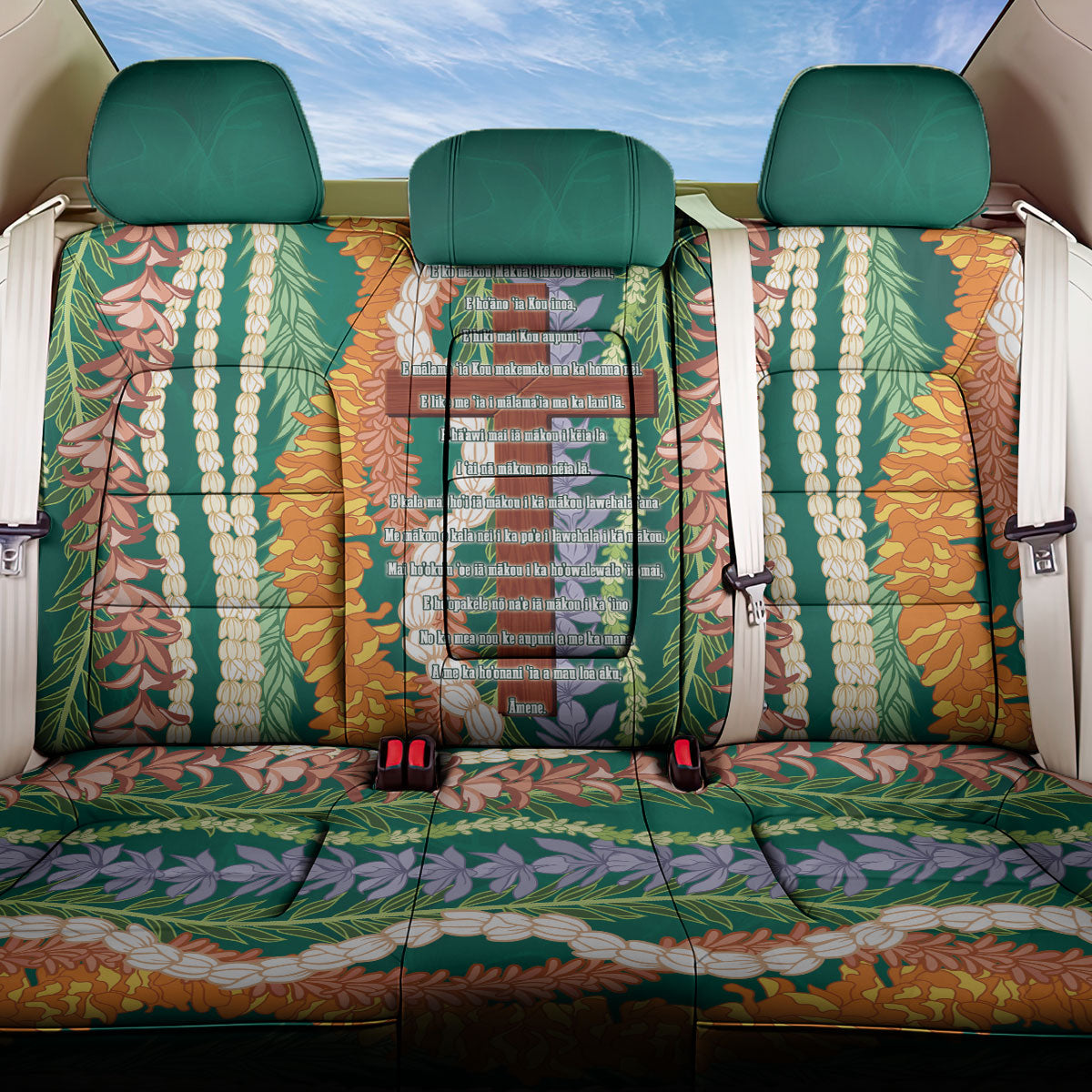 Mahalo Hawaii - Ka Pule a ka Haku Back Car Seat Cover Mixed Lei LT7 One Size Sage Green - Polynesian Pride
