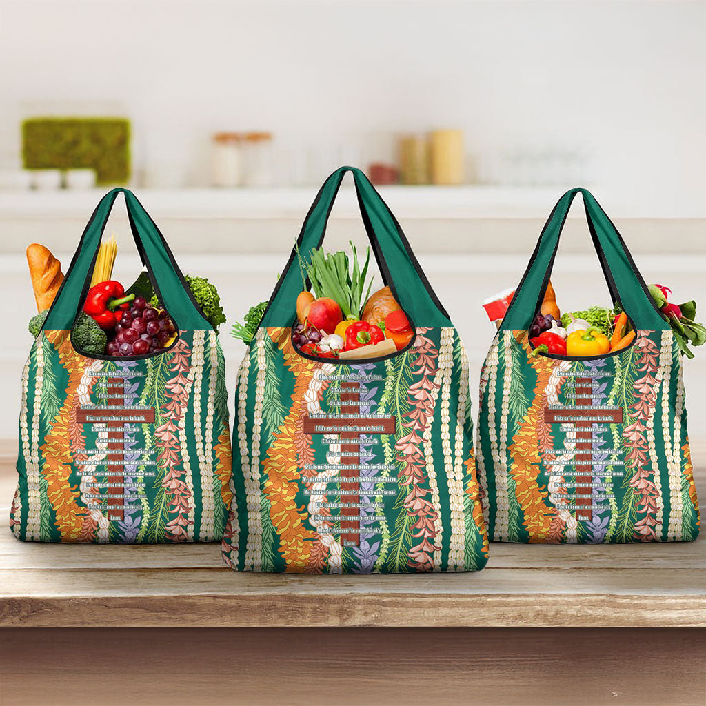 Mahalo Hawaii - Ka Pule a ka Haku Grocery Bag Mixed Lei LT7 3-pack One Size Sage Green - Polynesian Pride