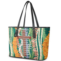 Mahalo Hawaii - Ka Pule a ka Haku Leather Tote Bag Mixed Lei LT7 - Polynesian Pride