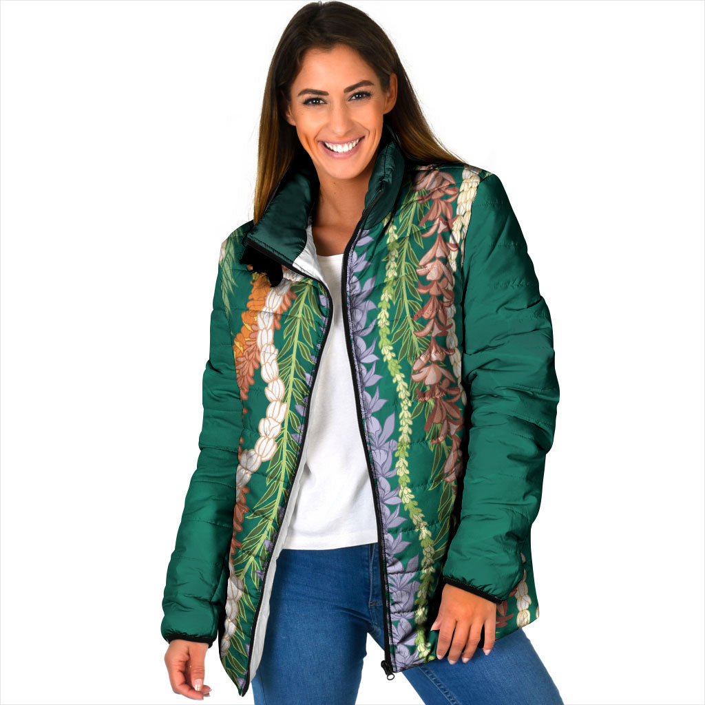 Mahalo Hawaii - Ka Pule a ka Haku Padded Jacket Mixed Lei LT7 Women Sage Green - Polynesian Pride