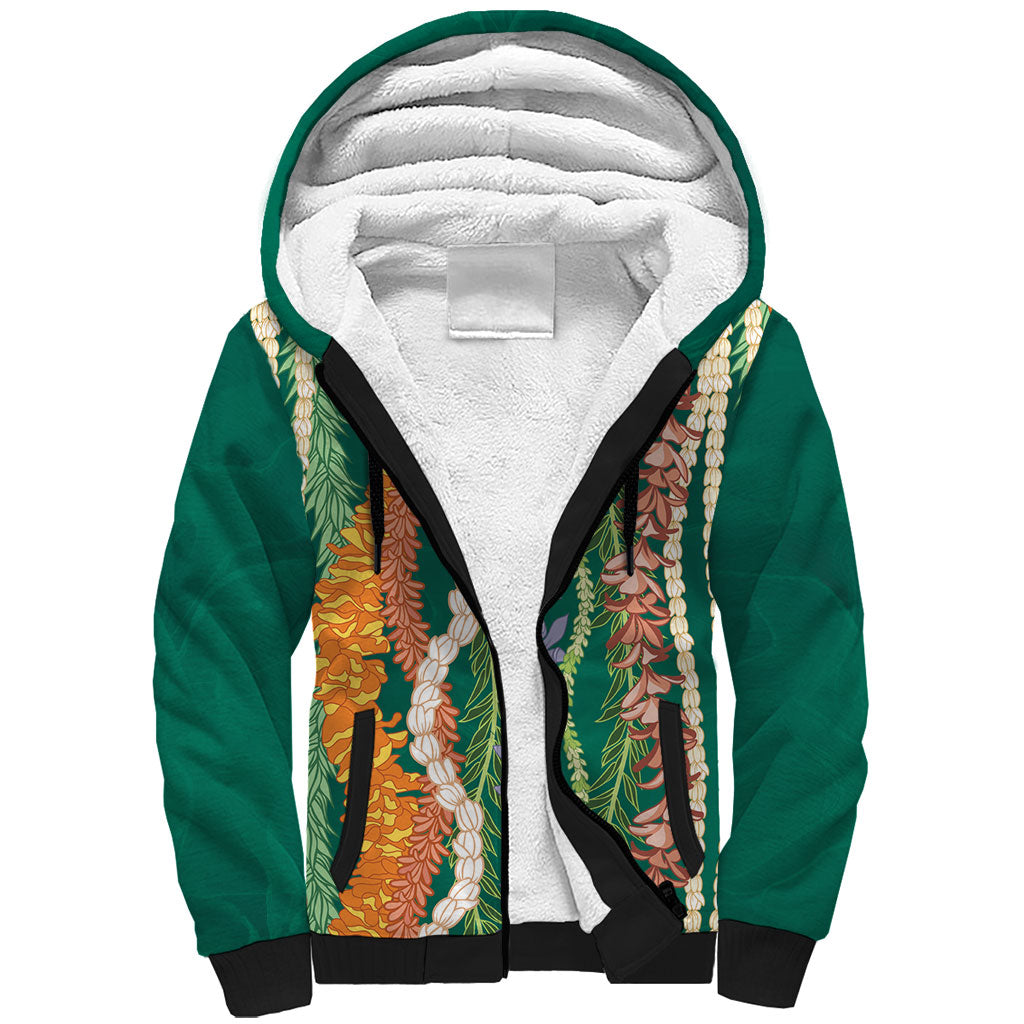 Mahalo Hawaii - Ka Pule a ka Haku Sherpa Hoodie Mixed Lei LT7 Unisex Sage Green - Polynesian Pride