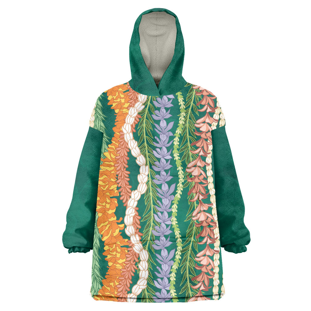 Mahalo Hawaii - Ka Pule a ka Haku Wearable Blanket Hoodie Mixed Lei LT7 One Size Sage Green - Polynesian Pride