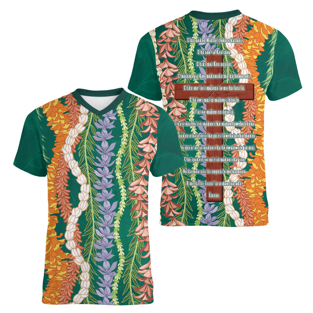 Mahalo Hawaii - Ka Pule a ka Haku Women V-Neck T-Shirt Mixed Lei LT7 - Polynesian Pride