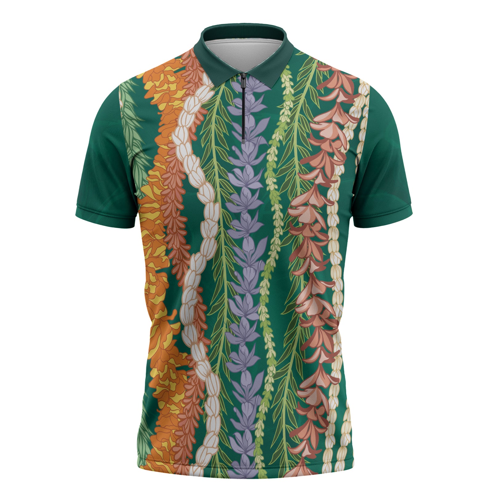 Mahalo Hawaii - Ka Pule a ka Haku Zipper Polo Shirt Mixed Lei LT7 Sage Green - Polynesian Pride