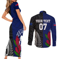 Personalised New Zealand Vs Samoa Rugby Couples Matching Short Sleeve Bodycon Dress and Long Sleeve Button Shirts Go Champions LT7 - Polynesian Pride