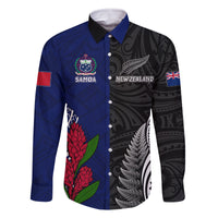 Personalised New Zealand Vs Samoa Rugby Family Matching Mermaid Dress and Hawaiian Shirt Go Champions LT7 Dad's Shirt - Long Sleeve Black Blue - Polynesian Pride