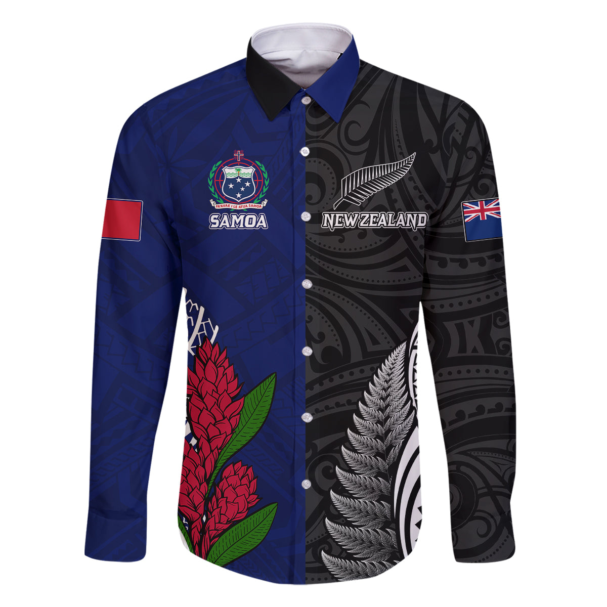 Personalised New Zealand Vs Samoa Rugby Family Matching Short Sleeve Bodycon Dress and Hawaiian Shirt Go Champions LT7 Dad's Shirt - Long Sleeve Black Blue - Polynesian Pride