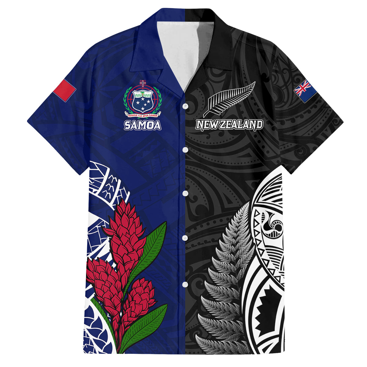 Personalised New Zealand Vs Samoa Rugby Family Matching Tank Maxi Dress and Hawaiian Shirt Go Champions LT7 Dad's Shirt - Short Sleeve Black Blue - Polynesian Pride