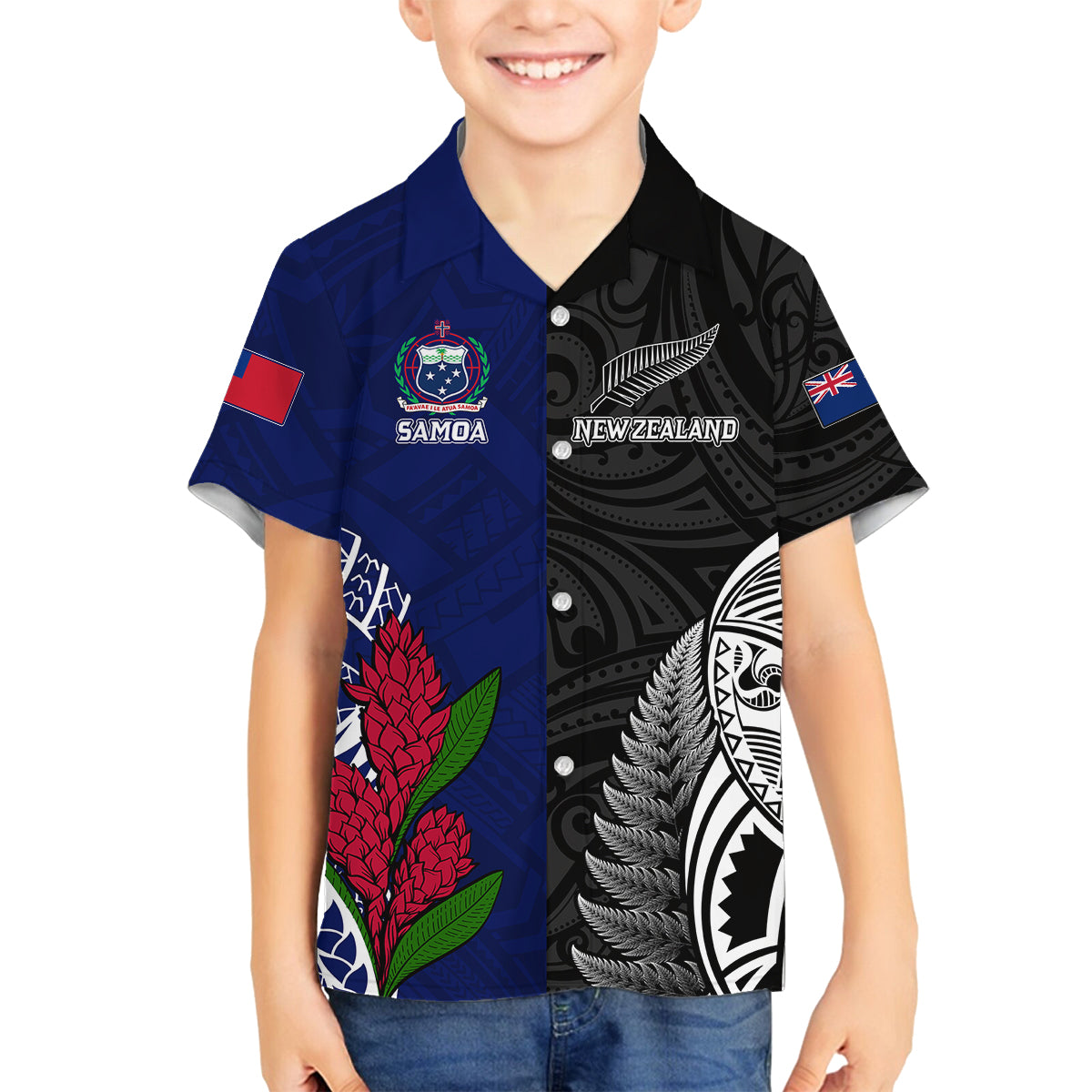 Personalised New Zealand Vs Samoa Rugby Kid Hawaiian Shirt Go Champions LT7 - Polynesian Pride