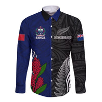 Personalised New Zealand Vs Samoa Rugby Long Sleeve Button Shirt Go Champions LT7 Unisex Black Blue - Polynesian Pride