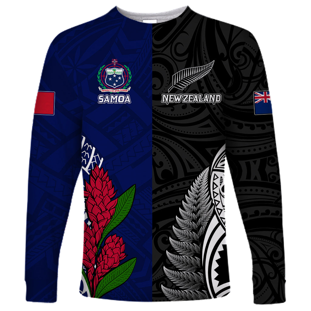 Personalised New Zealand Vs Samoa Rugby Long Sleeve Shirt Go Champions LT7 Unisex Black Blue - Polynesian Pride