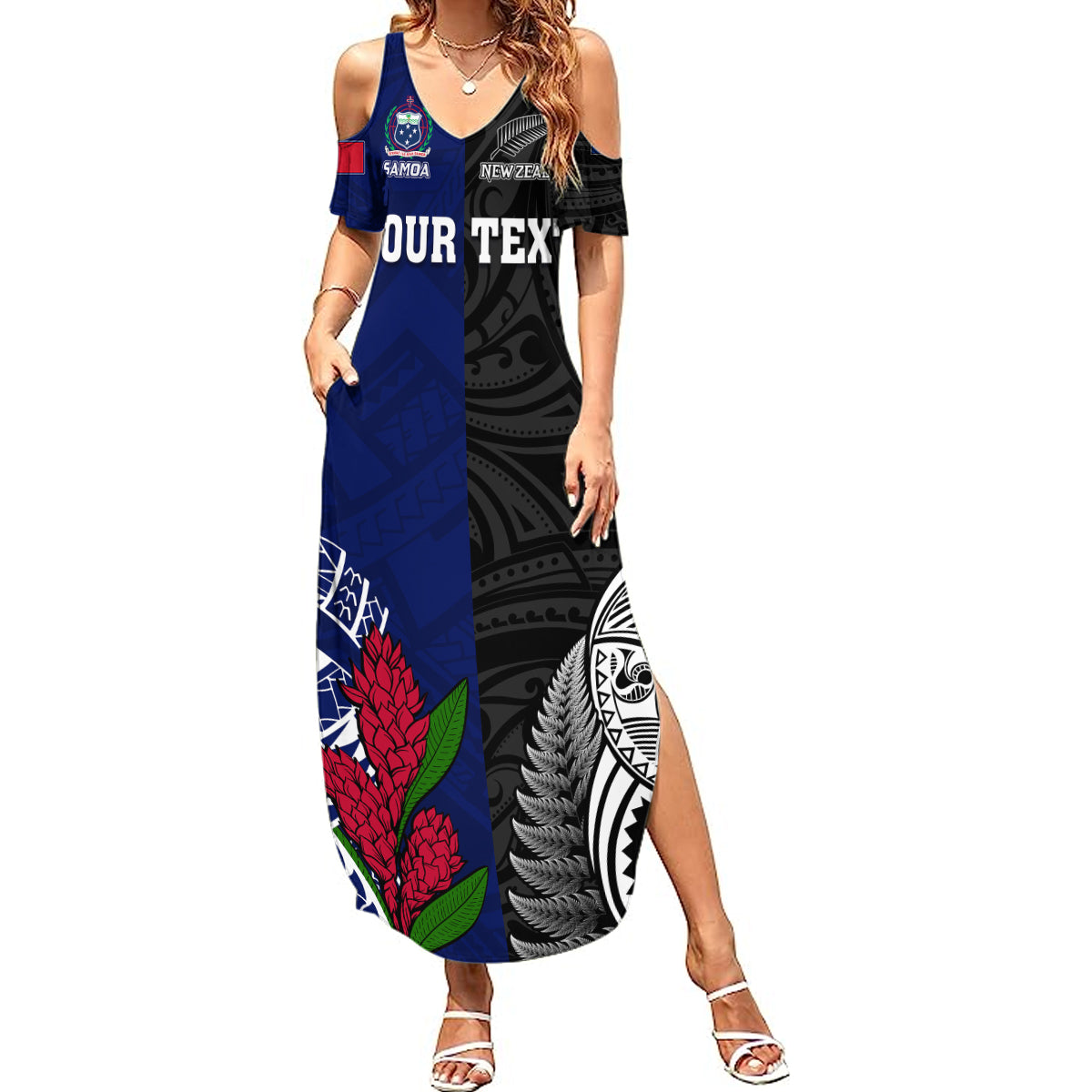 Personalised New Zealand Vs Samoa Rugby Summer Maxi Dress Go Champions LT7 Women Black Blue - Polynesian Pride