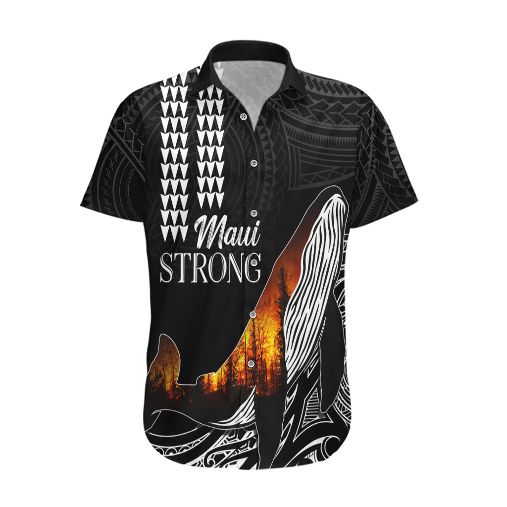 Hawaii Humpback Whale Hawaiian Shirt Be Strong - Pray For Maui LT7 Black - Polynesian Pride