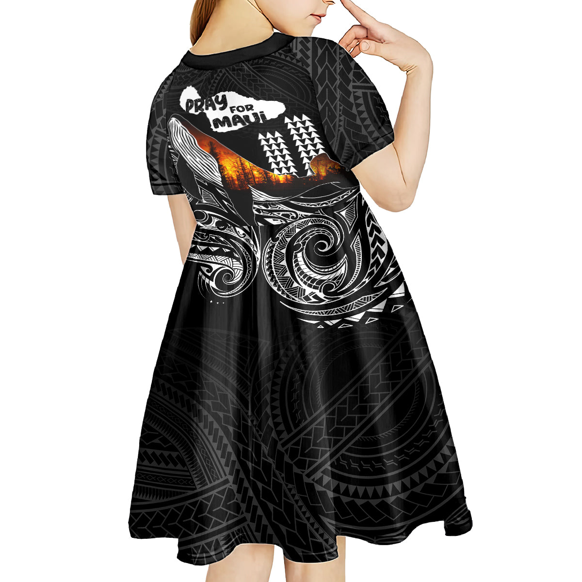 Hawaii Humpback Whale Kid Short Sleeve Dress Be Strong - Pray For Maui LT7 - Polynesian Pride