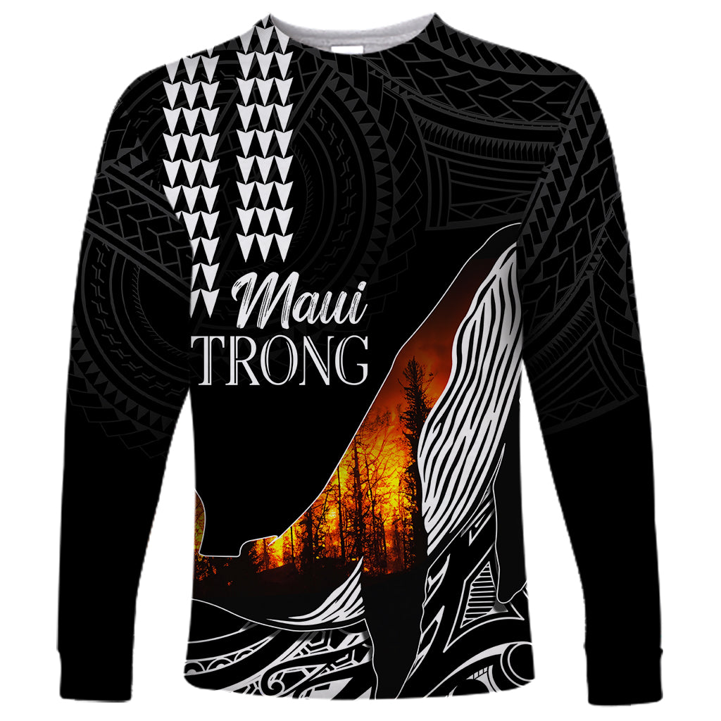 Hawaii Humpback Whale Long Sleeve Shirt Be Strong - Pray For Maui LT7 Unisex Black - Polynesian Pride