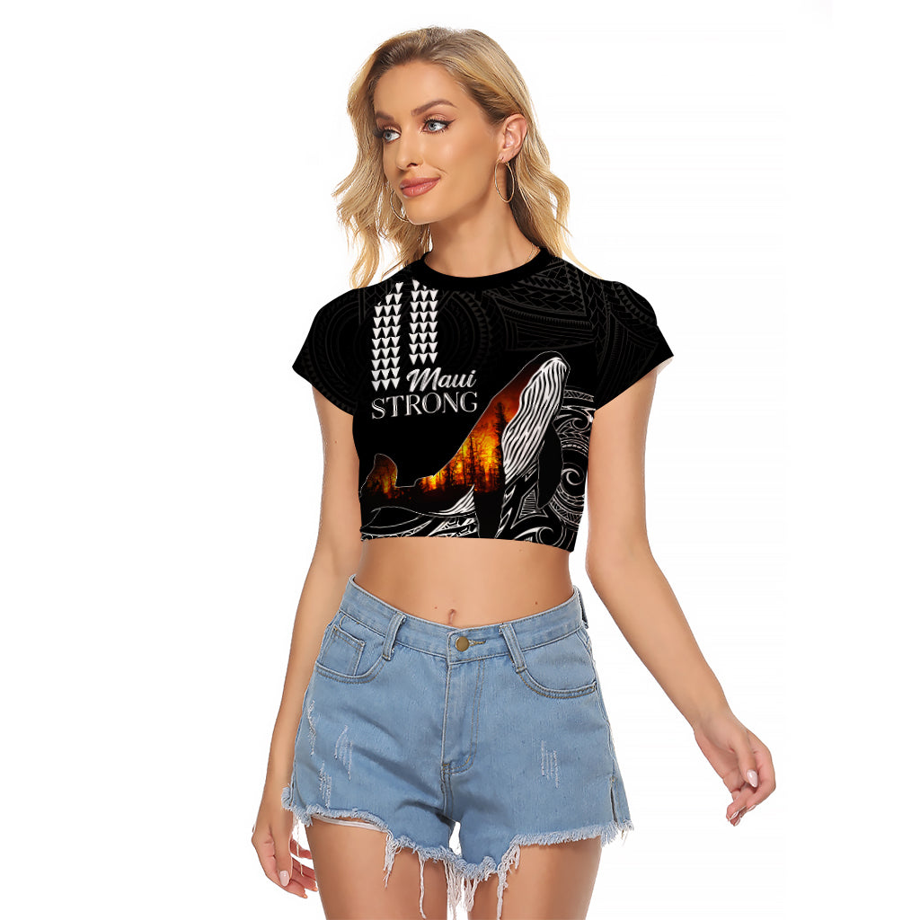 Hawaii Humpback Whale Raglan Cropped T Shirt Be Strong - Pray For Maui LT7 Female Black - Polynesian Pride