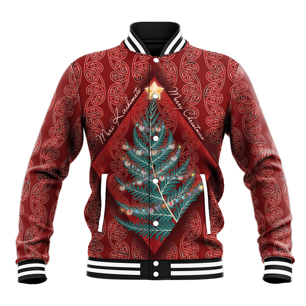 Aotearoa Maori Mangopare Meri Kirihimete Baseball Jacket Christmas Fern LT7 Unisex Red - Polynesian Pride