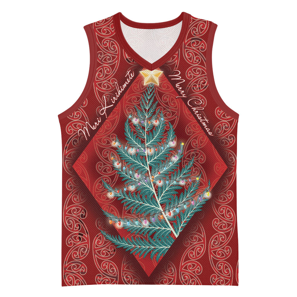 Aotearoa Maori Mangopare Meri Kirihimete Basketball Jersey Christmas Fern LT7 Unisex Red - Polynesian Pride