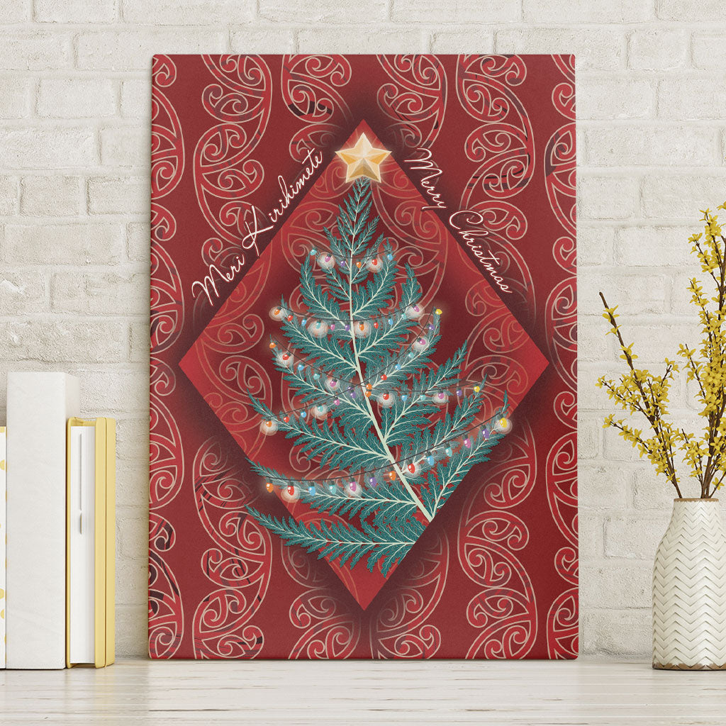 Aotearoa Maori Mangopare Meri Kirihimete Canvas Wall Art Christmas Fern LT7 Without Frame Red - Polynesian Pride
