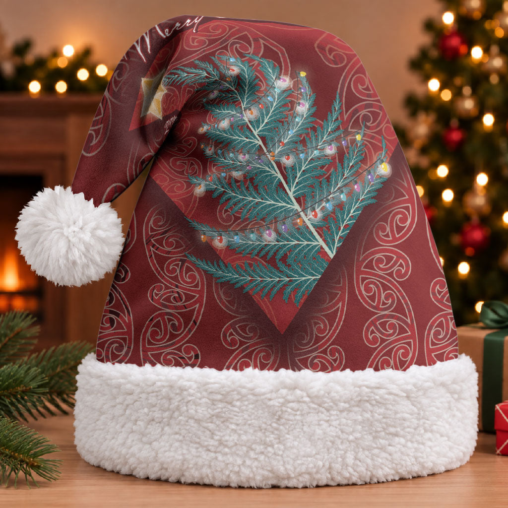 Aotearoa Maori Mangopare Meri Kirihimete Christmas Santa Hat Christmas Fern LT7 With Fur Red - Polynesian Pride
