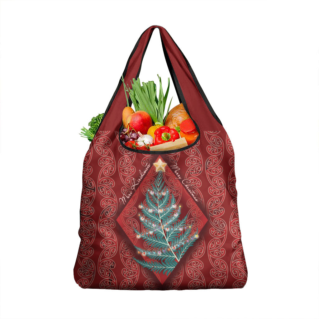 Aotearoa Maori Mangopare Meri Kirihimete Grocery Bag Christmas Fern LT7 1-pack One Size Red - Polynesian Pride
