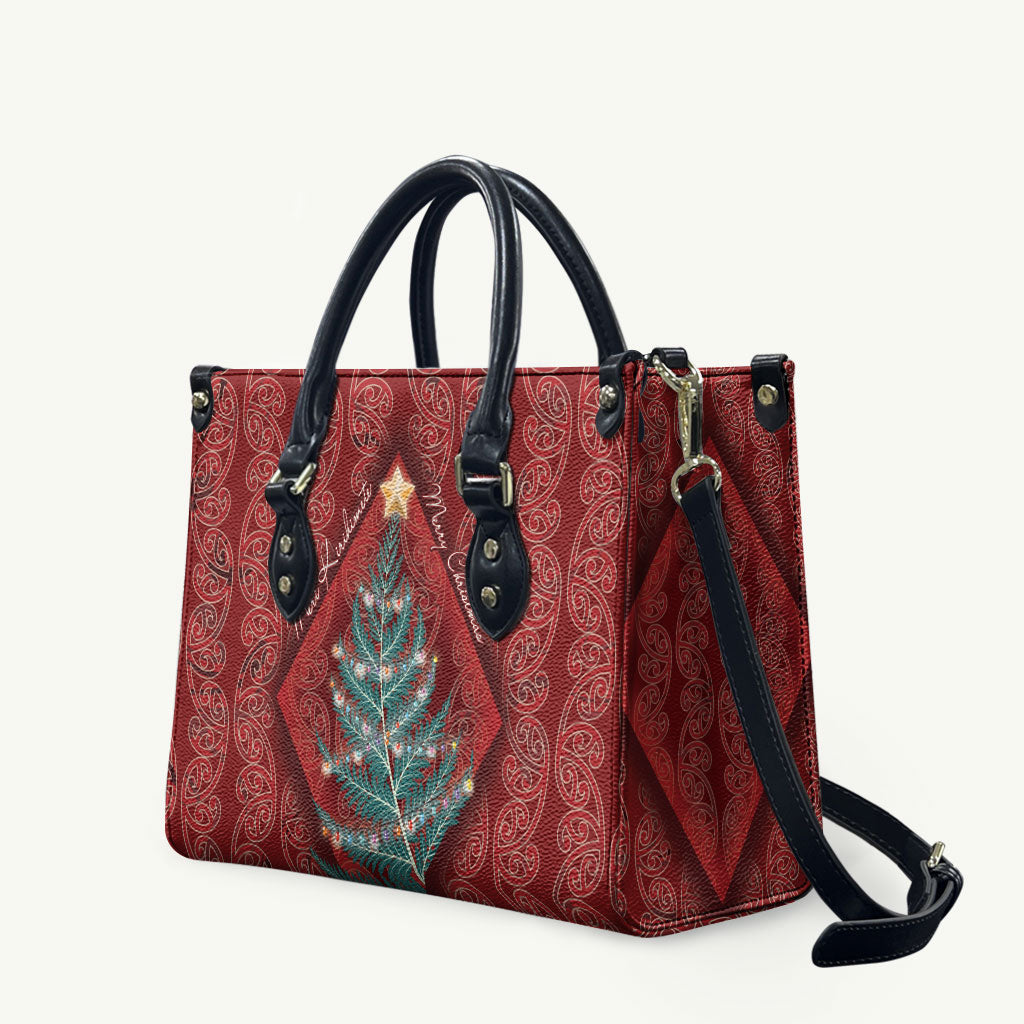 Aotearoa Maori Mangopare Meri Kirihimete Leather Bag Christmas Fern LT7 Red - Polynesian Pride