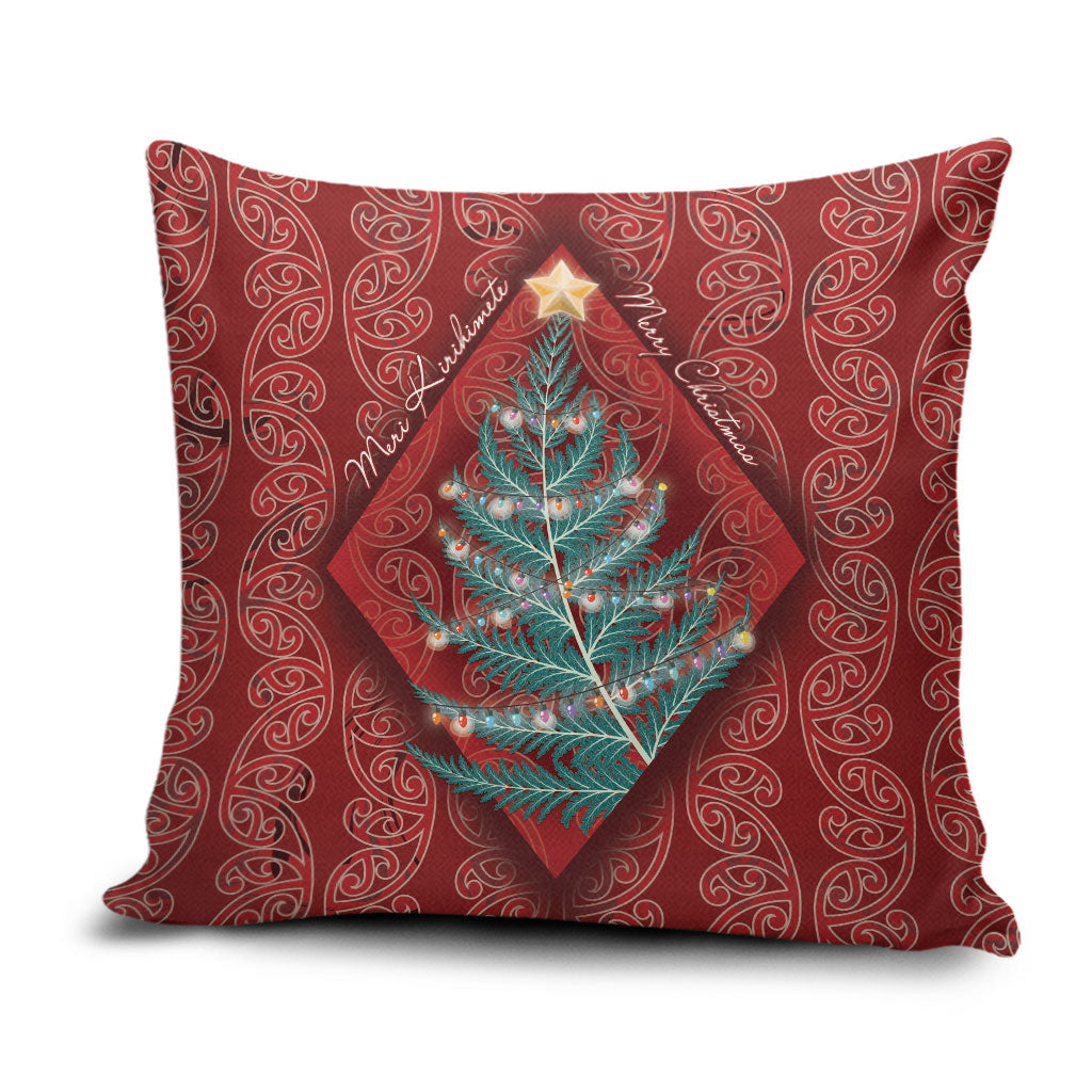 Aotearoa Maori Mangopare Meri Kirihimete Pillow Cover Christmas Fern LT7 Red - Polynesian Pride
