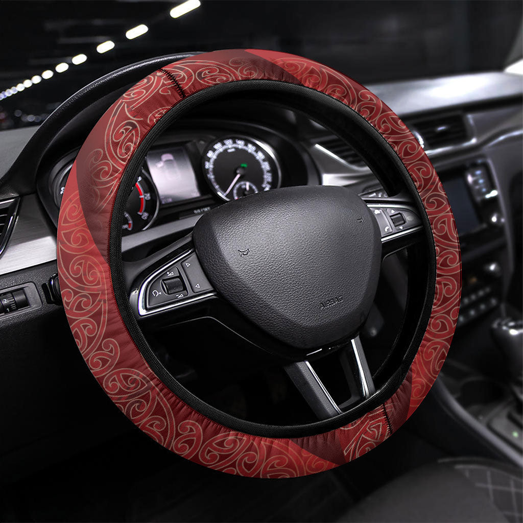 Aotearoa Maori Mangopare Meri Kirihimete Steering Wheel Cover Christmas Fern LT7 Universal Fit Red - Polynesian Pride