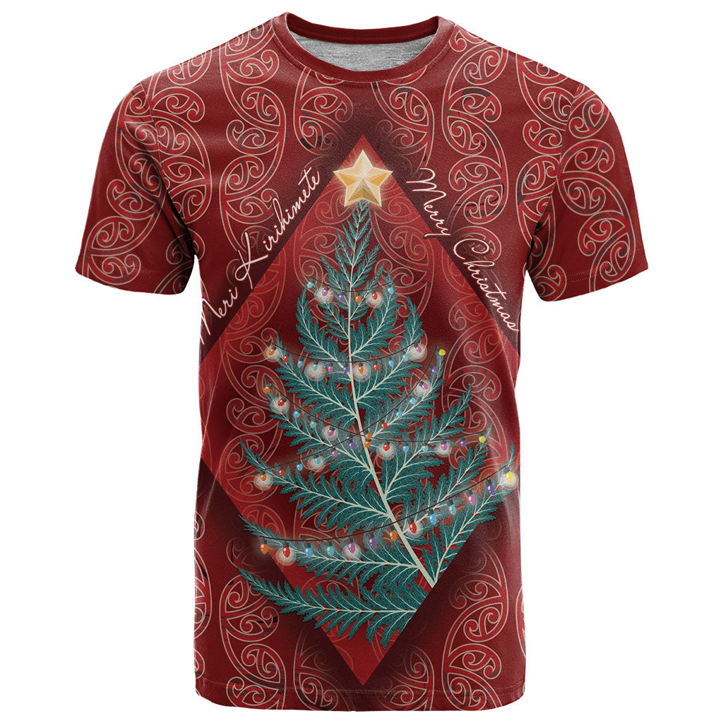 Aotearoa Maori Mangopare Meri Kirihimete T Shirt Christmas Fern LT7 Red - Polynesian Pride