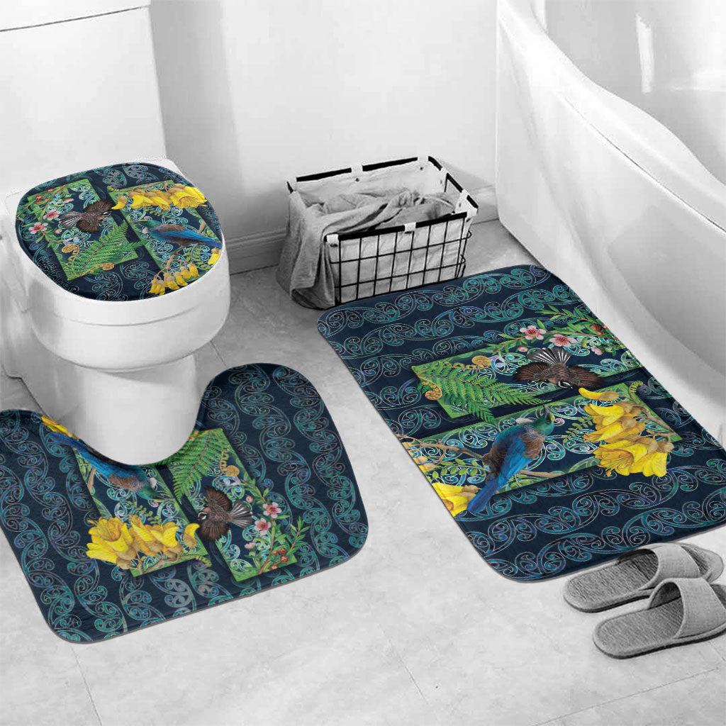 Aotearoa Maori Mangopare Christmas Bathroom Set Pikawakawa and Tui LT7 Mat Set Only (3 pcs) One Size Dark Blue - Polynesian Pride
