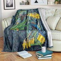 Aotearoa Maori Mangopare Christmas Blanket Pikawakawa and Tui LT7 Dark Blue - Polynesian Pride