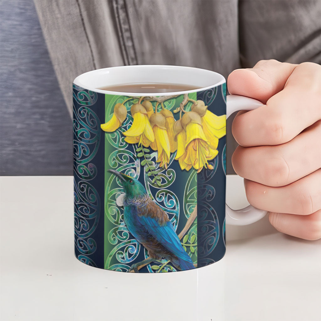 Aotearoa Maori Mangopare Christmas Ceramic Mug Pikawakawa and Tui LT7 - Polynesian Pride