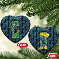 Aotearoa Maori Mangopare Christmas Ceramic Ornament Pikawakawa and Tui LT7 Heart Dark Blue - Polynesian Pride