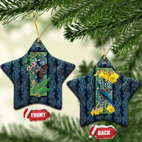 Aotearoa Maori Mangopare Christmas Ceramic Ornament Pikawakawa and Tui LT7 Star Dark Blue - Polynesian Pride