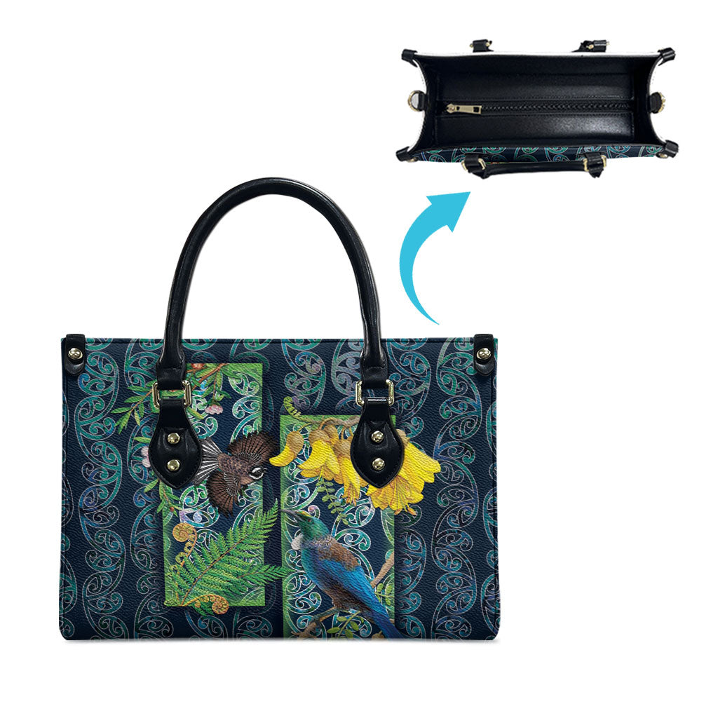 Aotearoa Maori Mangopare Christmas Leather Bag Pikawakawa and Tui LT7 - Polynesian Pride