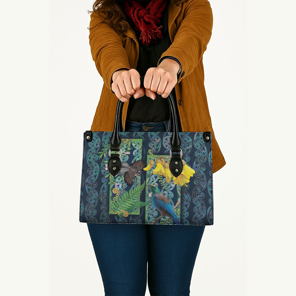 Aotearoa Maori Mangopare Christmas Leather Bag Pikawakawa and Tui LT7 - Polynesian Pride