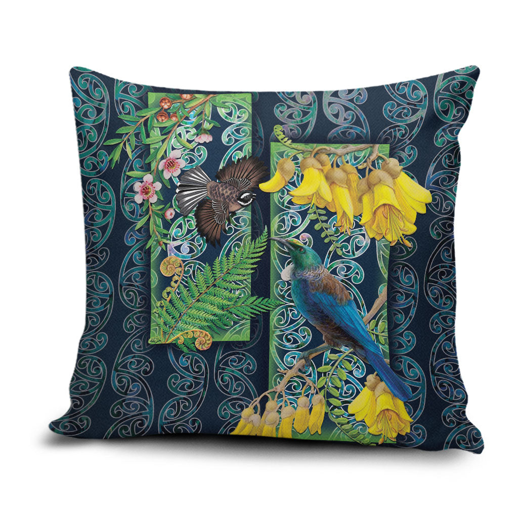 Aotearoa Maori Mangopare Christmas Pillow Cover Pikawakawa and Tui LT7 Dark Blue - Polynesian Pride