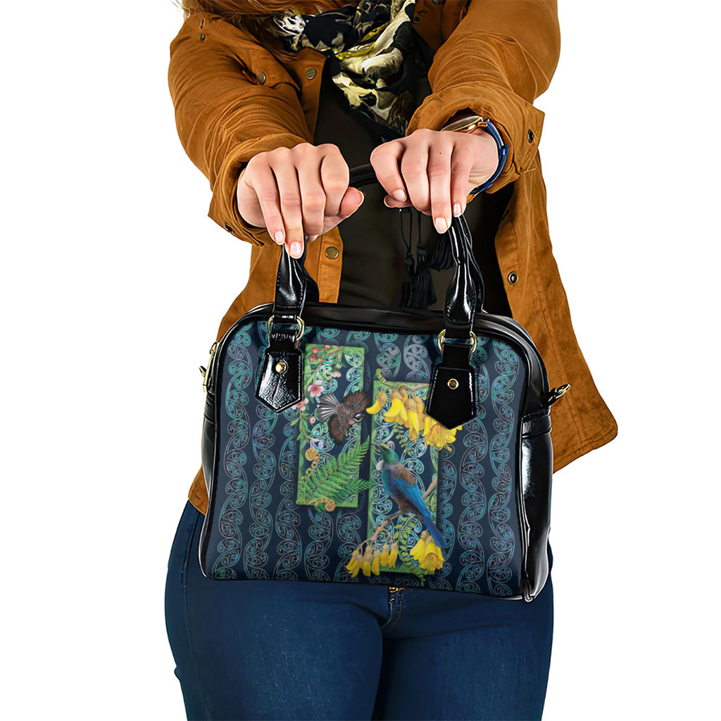 Aotearoa Maori Mangopare Christmas Shoulder Handbag Pikawakawa and Tui LT7 One Size Dark Blue - Polynesian Pride