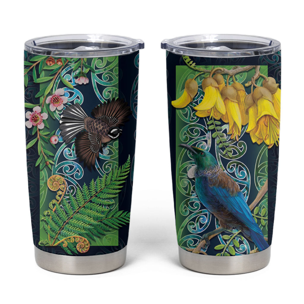 Aotearoa Maori Mangopare Christmas Tumbler Cup Pikawakawa and Tui LT7 Dark Blue - Polynesian Pride
