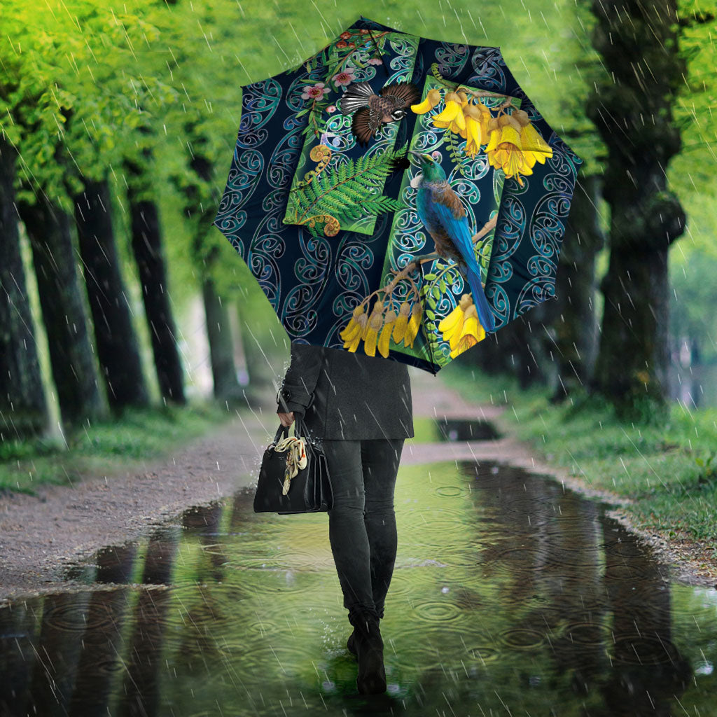 Aotearoa Maori Mangopare Christmas Umbrella Pikawakawa and Tui LT7 - Polynesian Pride