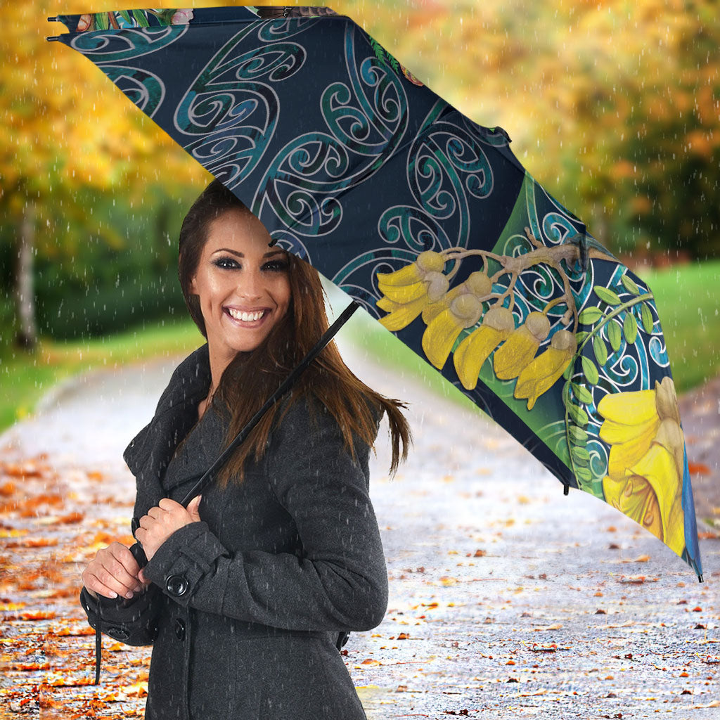 Aotearoa Maori Mangopare Christmas Umbrella Pikawakawa and Tui LT7 - Polynesian Pride