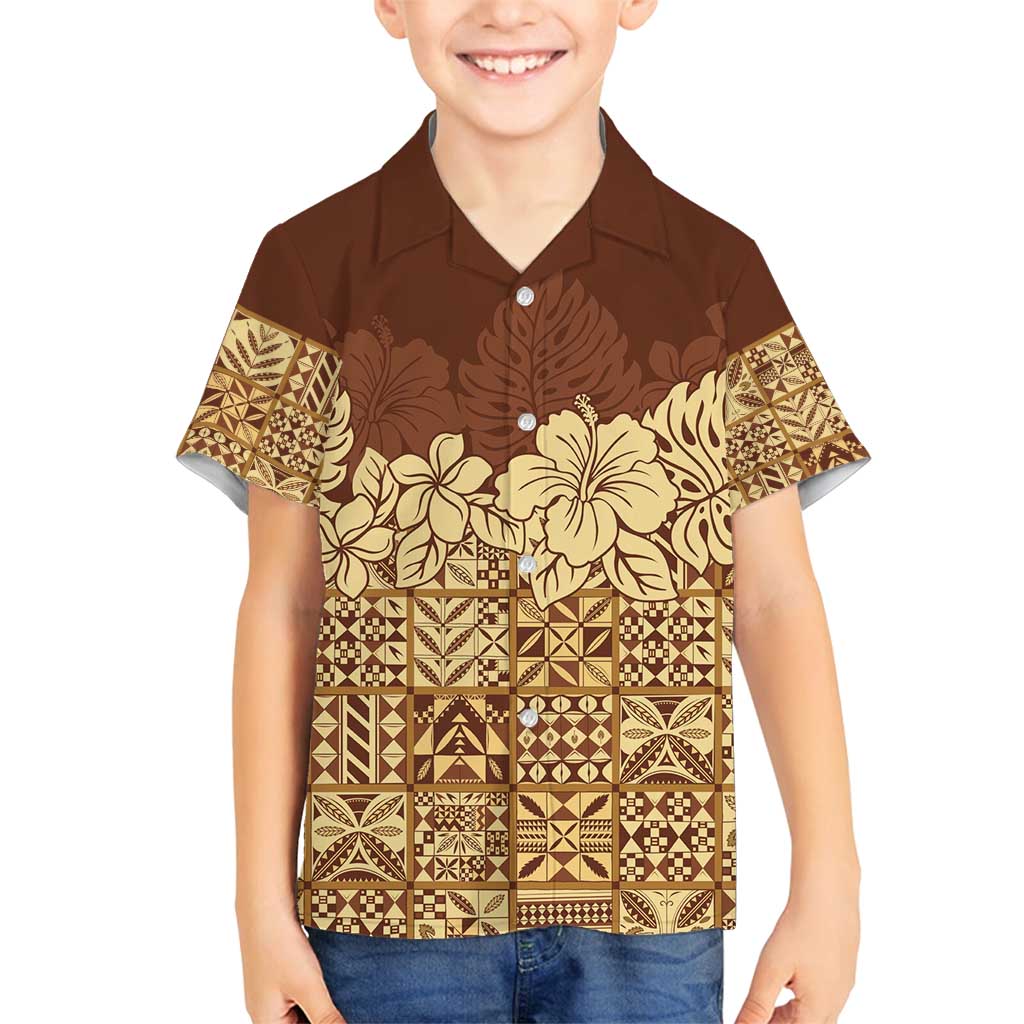 Niue Hiapo Motif Family Matching Off Shoulder Short Dress and Hawaiian Shirt Tapa Classic