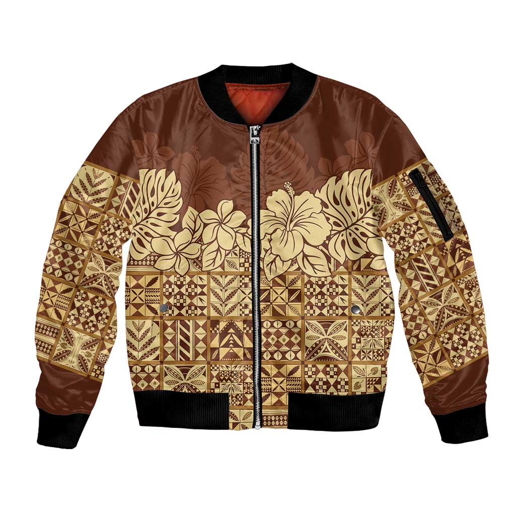 Niue Hiapo Motif Sleeve Zip Bomber Jacket Tapa Classic