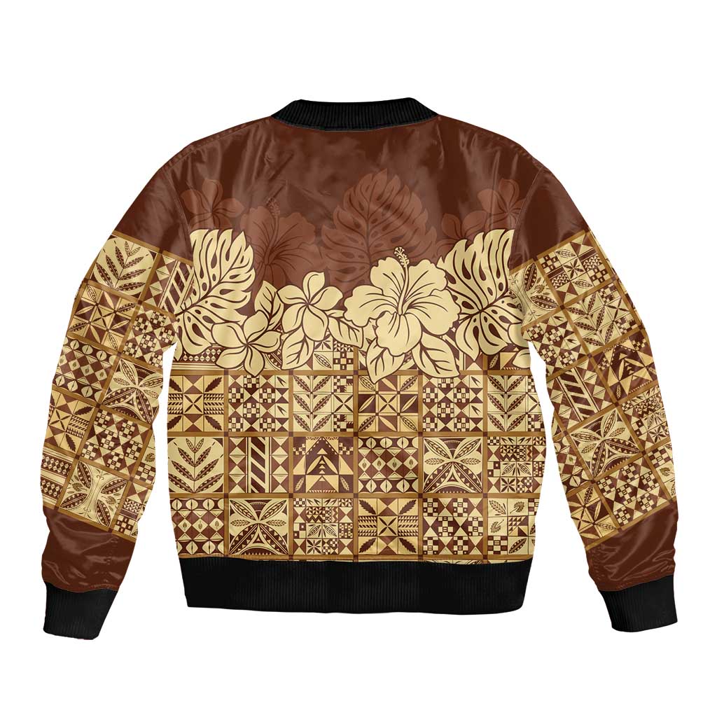 Niue Hiapo Motif Sleeve Zip Bomber Jacket Tapa Classic