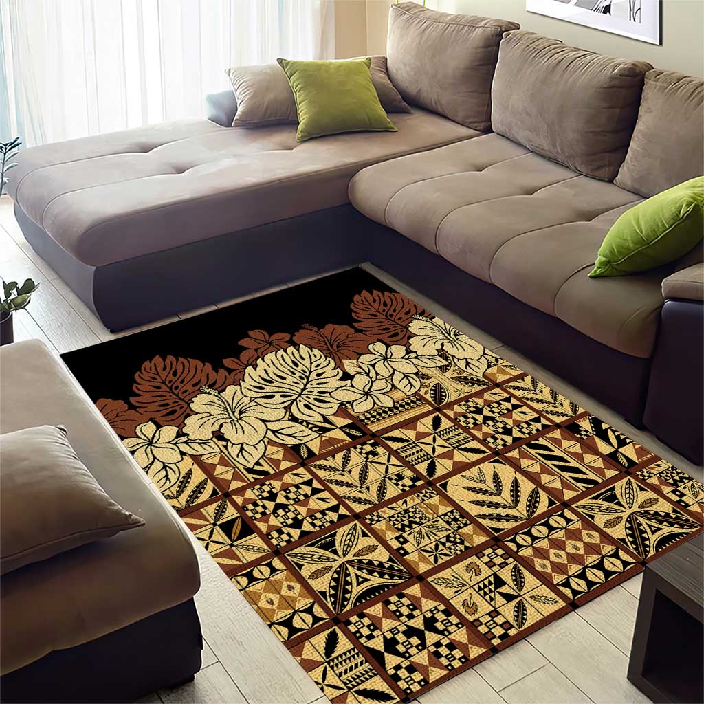 Niue Hiapo Motif Area Rug Tapa Classic - Black Ver